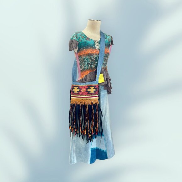 Denim & Orange Handmade, Native Inspired Crossbody Bag with Leather Fringe - Picture 6 of 9